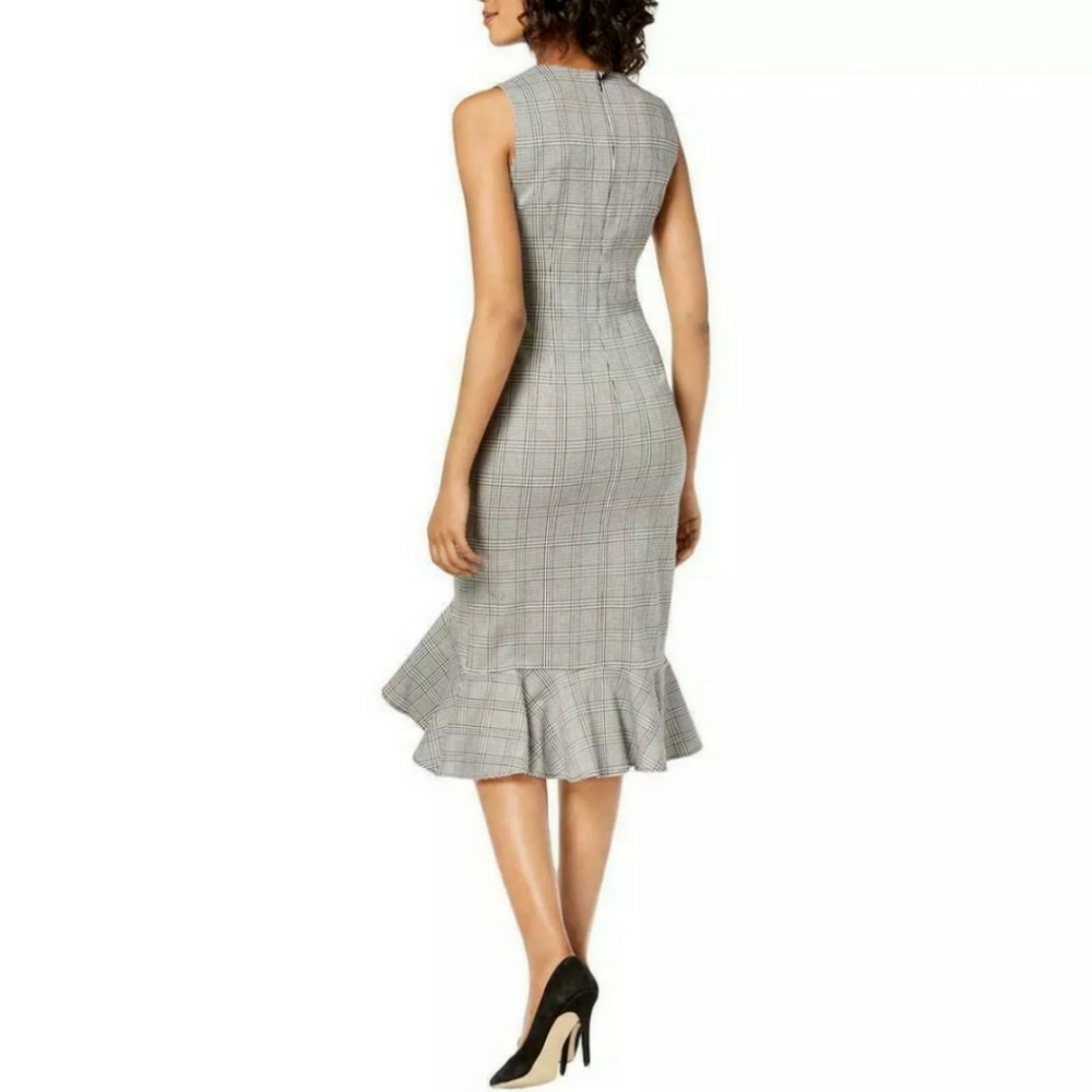 CALVIN KLEIN Ruffled Houndstooth Dress size 2 - Picture 2 of 6